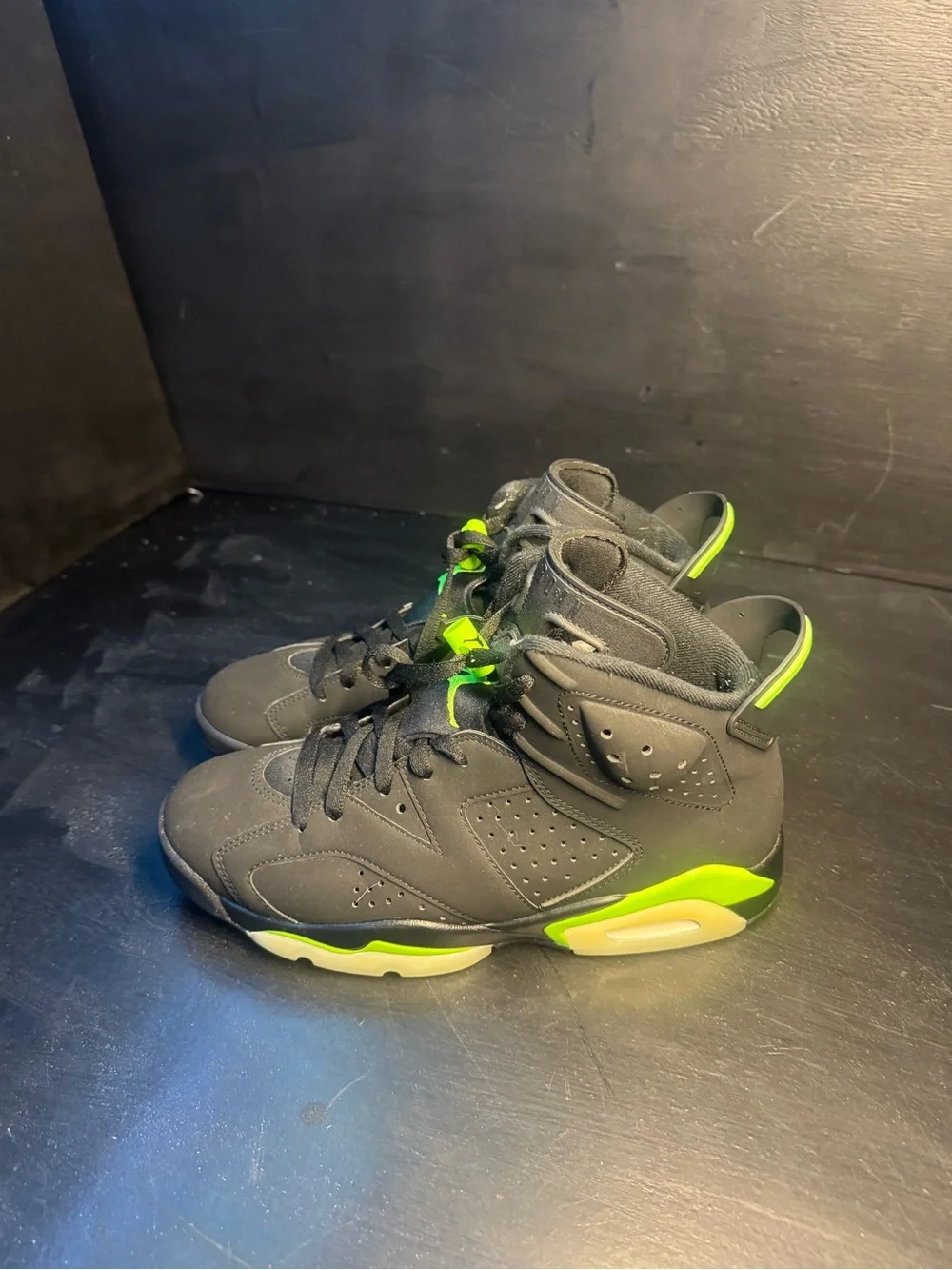 Air-style jordan 6 Basketball Shoes in Black with Neon Green Accents